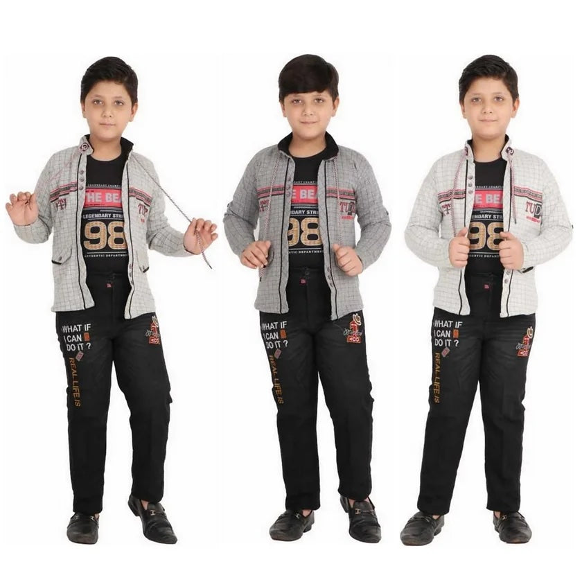 Check Jacket set with T-Shirt and Jeans (3 Pcs set)